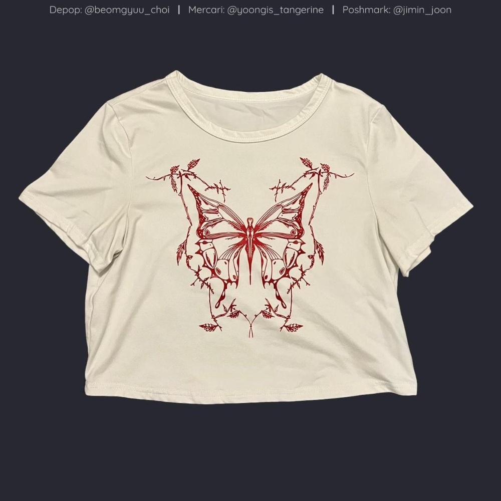 White crop top with red butterfly design ❤️🦋